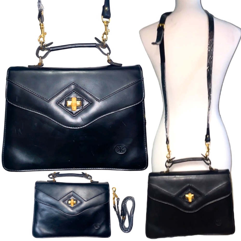 NWT Vintage Black Soft Leather Mini Breif Case Old School Purse Hand Bag
